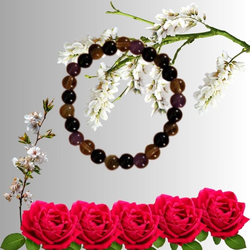 Bracelet lithothérapie : œil du tigre et améthyste