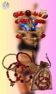 Bracelet rouge multi-rangs bohème