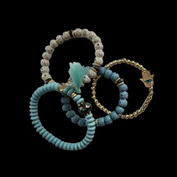 Set de Bracelets Perlés à Strass et Charms Main de Fatma À Franges, Palmier, Œil & Pendentif – Style Bohème Chic