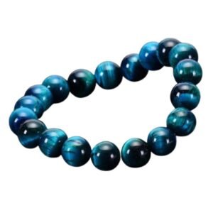 Détail perles œil de tigre bleu naturel – reflets bleutés