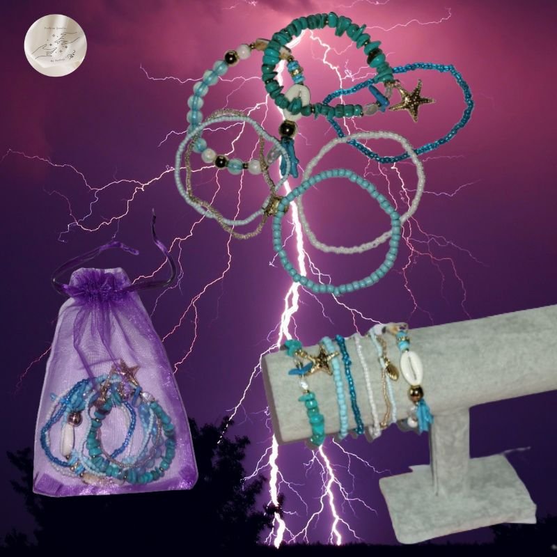 Set bracelets bohème arbre de vie et perles bleues