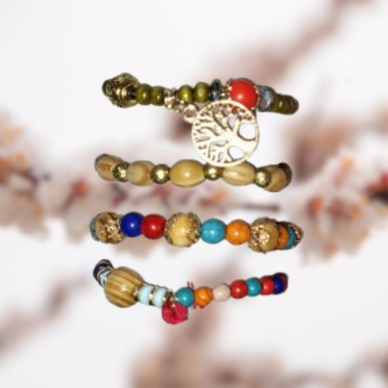 Set Bracelets de Perles en Bois